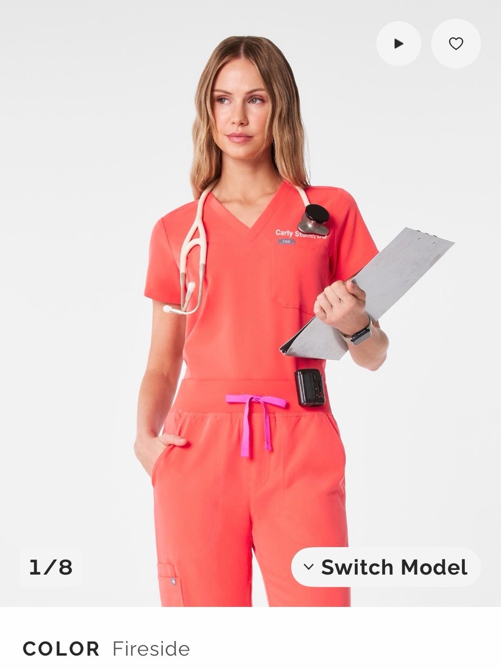 Figs scrub set Catarina and Axim in Fireside Coral size small